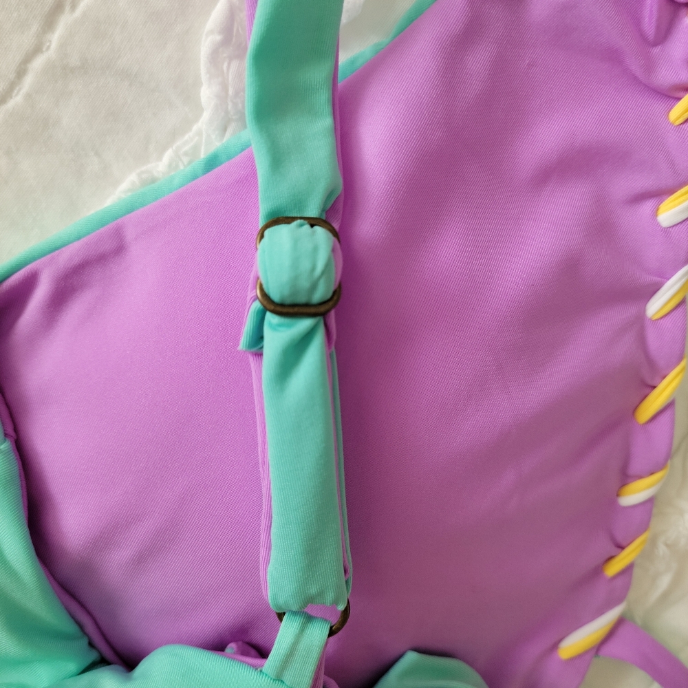Becca Reversible Deep V Lacie Swimsuit M Aqua & Lilac NWT 🧜🏽‍♀️ Mermaid Colors - Picture 8 of 10